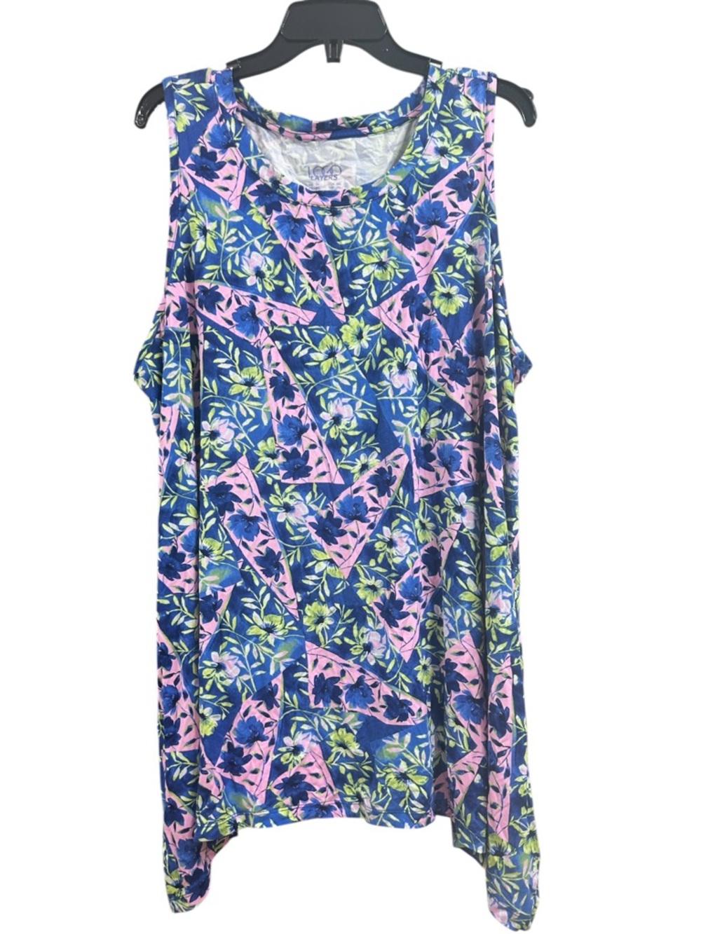 LOGO by Lori Goldstein Navy Floral Tank with Pink and Green Accents